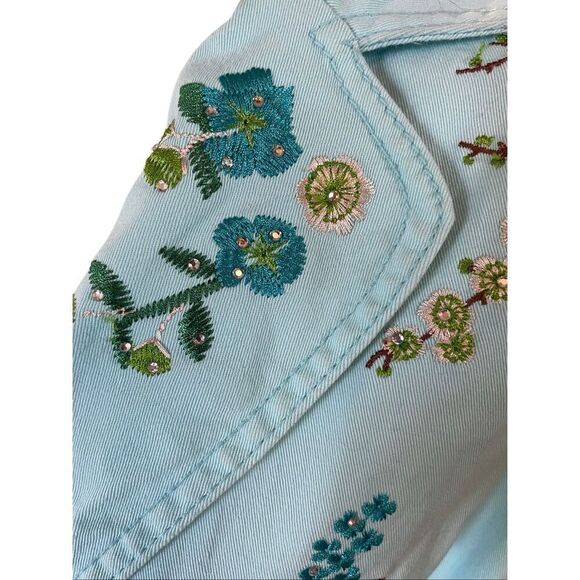 Live A Little Aqua Blue Embroidered Rhinestone Lightweight Jacket Size Medium - Picture 12 of 15